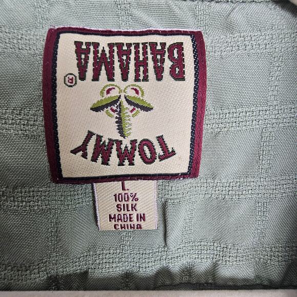 VTG Tommy Bahama Silk Shirt Men L Green Floral Seersucker Hawaiian Vacation - Picture 7 of 8